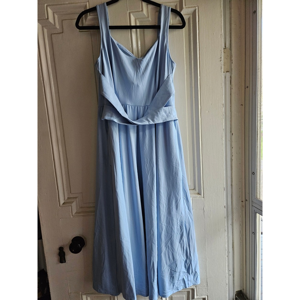 Halara Light Blue V Neck Crossover Back Midi Dress Womens Large Sleeveless 02 - Picture 2 of 3